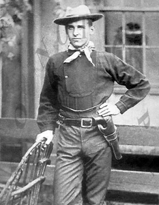 ANTIQUE 8X10 REPRODUCTION PHOTOGRAPH OLD WEST COWBOY WITH COLT IN HOLSTER - Picture 1 of 1
