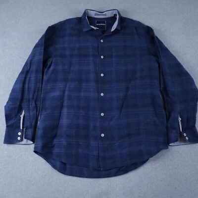 Tommy Bahama Shirt Mens Medium Linen Blend Button Up Blue Plaid Long Sleeve — 第 1/4 张图片
