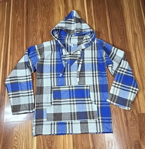 Industrias De Cuauhtenco Poncho Surfer Hoodie Sweater Size 16 Blue Mexican Rug - Picture 1 of 5