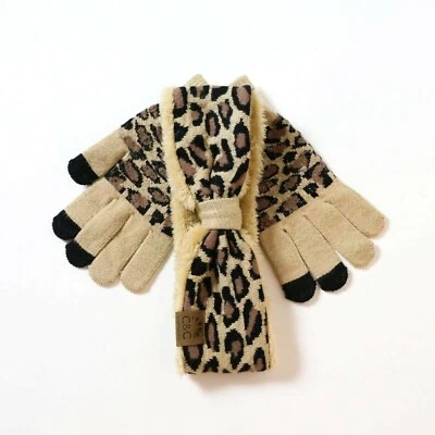 NWOT C & C California set of knit headband and gloves leopard animal print new - Image 1 of 4