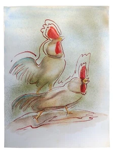 Original Mid-Century Watercolor "Freeform Chicken" 18 x 24" Farm/ Kitchen decor - Picture 1 of 4