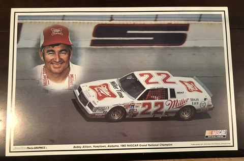 1980’s SportStar Photo Graphics NASCAR Bobby Allison Miller 11” X 17”  Poster Cover