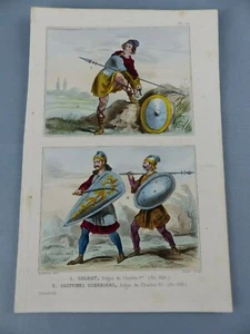 GRAVURE ancienne vers 1850 costumes FRANCE soldat guerrier sous Charles 1er ,205 - Picture 1 of 1