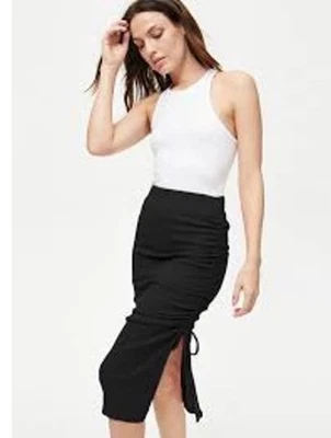 NWT MICHAEL STARS Lisa Marie Ribbed Knit Midi Skirt Ruched Size Small S Black - Image 1 of 4