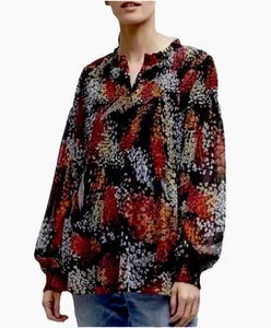NEW! Anthropologie Akemi Kin Adria Floral Chiffon Boho Long Sleeve Blouse MEDIUM - Picture 1 of 16