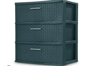 Sterlite 3 Drawer Woven Plastic Storage Dresser Forrest Green Large Pre-owned - Picture 1 of 9
