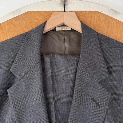 De Colección Traje A Medida Para Hombres 46L Gris Príncipe de Gales 2 Botones Lana Lona Pantalones 40x29 Foto 1 de 4