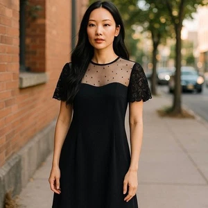 St. John Santana Knit Fit-and-Flare Dress Women's 12 Black Floral Appliqué Party - Picture 1 of 6