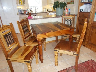 Solid real wood square table and four chairs rustic style - Image 1 of 4