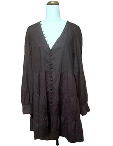 Calli Women's (8) V-Neck Long Sleeve Short Tiered Shift Dress, Brown Chocolate - Picture 1 of 8