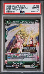 Endless Evolution Broly JUDGE ESTAMPADO Lámina P-033 Dragon Ball Super Tarjeta PSA 10 - Imagen 1 de 2