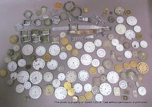 GRANDE LOTTO QUADRANTI OROLOGIO DA TASCA E DA POLSO VINTAGE Elgin Illinois Lancet Muralto Waltham - Foto 1 di 9