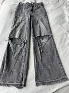 We the Free Jeans Womens 26 Black Wide Leg Distressed Jeans 5 Pocket Free People - Picture 1 of 7