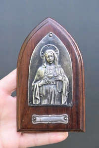 ⭐French vintage religious deco,silver plated medal Virgin Mary  ,ex voto - Picture 1 of 3