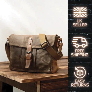 Retro Men's Motorcycle Crossbody Bag Simple Wax Dye Waterproof Canvas - Picture 1 of 9