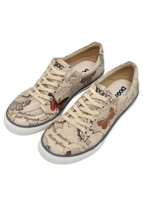 DOGO Shoes Women Vegan Leather Beige Sneakers - The World of Butterflies Design - Picture 1 of 8