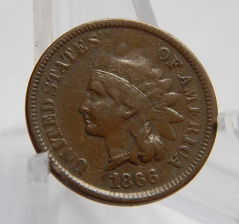 Mint Error - Struck Thru Grease - 1866 Indian Head Cent - 1Ā¢ - VG Cover