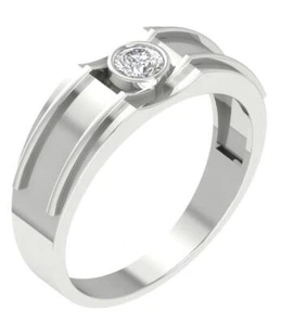 VS1 F 0.25Ct Solitaire Men's Wedding Ring Lab Grown Round Diamond 14K White Gold - Picture 1 of 10