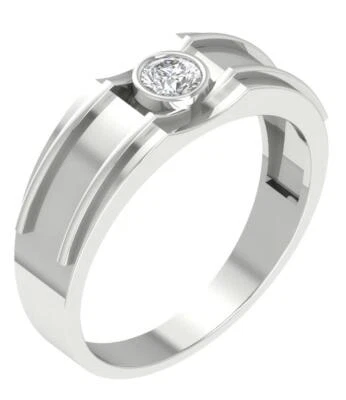 Anillo de boda solitario para hombre VS1 F 0,25 quilates diamante redondo cultivado en laboratorio oro blanco de 14 k Foto 1 de 4