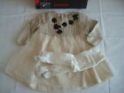 Catimini Baby Girls Size 6 Months Flower Applique Dress Ivory with Tights