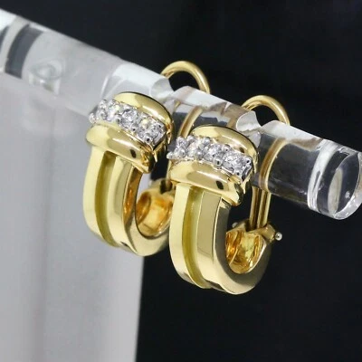 Vintage Tiffany & Co.1995 18K Yellow Gold/Platinum Diamond Atlas Groove Earrings - Image 1 of 4