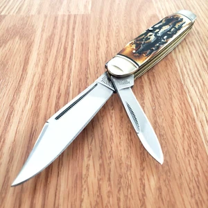 Rough Ryder Cattleman Pocket Knife Carbon Steel Blades Cinnamon Bone Stag Handle - Picture 1 of 14