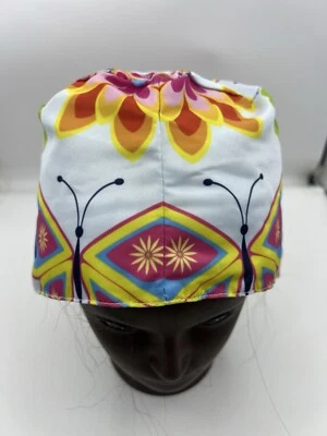 Butterflies And Flowers Scrub Cap With Button - Image 1 of 4