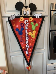 Rare Disney Mickey Disneyland World Birthday Celebrations Large Banner 45X23 - Picture 1 of 4
