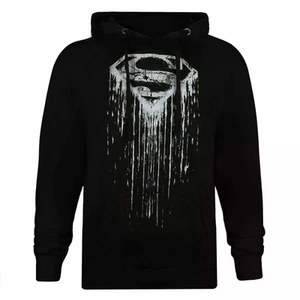Superman DC Comics Hoodie Men's Paint Black Top - New - Picture 1 of 3