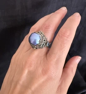 SARDA Blue Topaz Pearl Sterling Silver Statement Ring 6.25 NIB - Picture 1 of 14