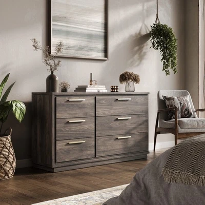 Cómoda de 6 cajones, cajonera de madera de 54" de ancho, marrón Foto 1 de 4