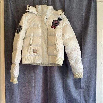 Винтажный Y2K женская куртка LG розовый пухлый с капюшоном вниз пуховик укороченный дороги поездки Vv14 - Изображение 1 из 4