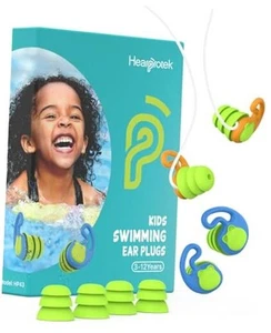 Swimming Ear Plugs for Kids, 2 Pairs Reusable Silicone Waterproof Orange - Picture 1 of 7