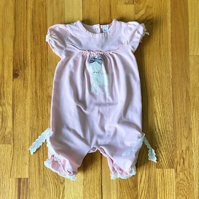 Le Top Bebé Niñas Conjunto de Una Pieza Talla 12 Meses Manga Corta Encaje Caniche Perro Foto 1 de 4