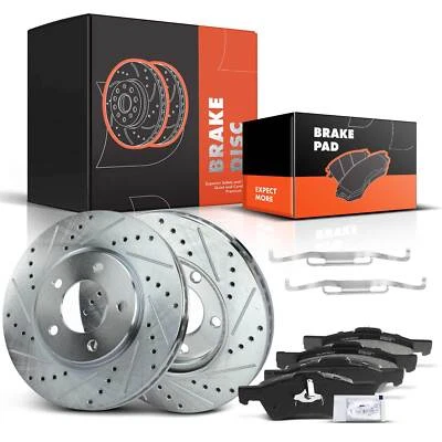 Front Slotted Disc Brake Rotor &Ceramic Brake Pad Kit for Chrysler Voyager Dodge - Изображение 1 из 4