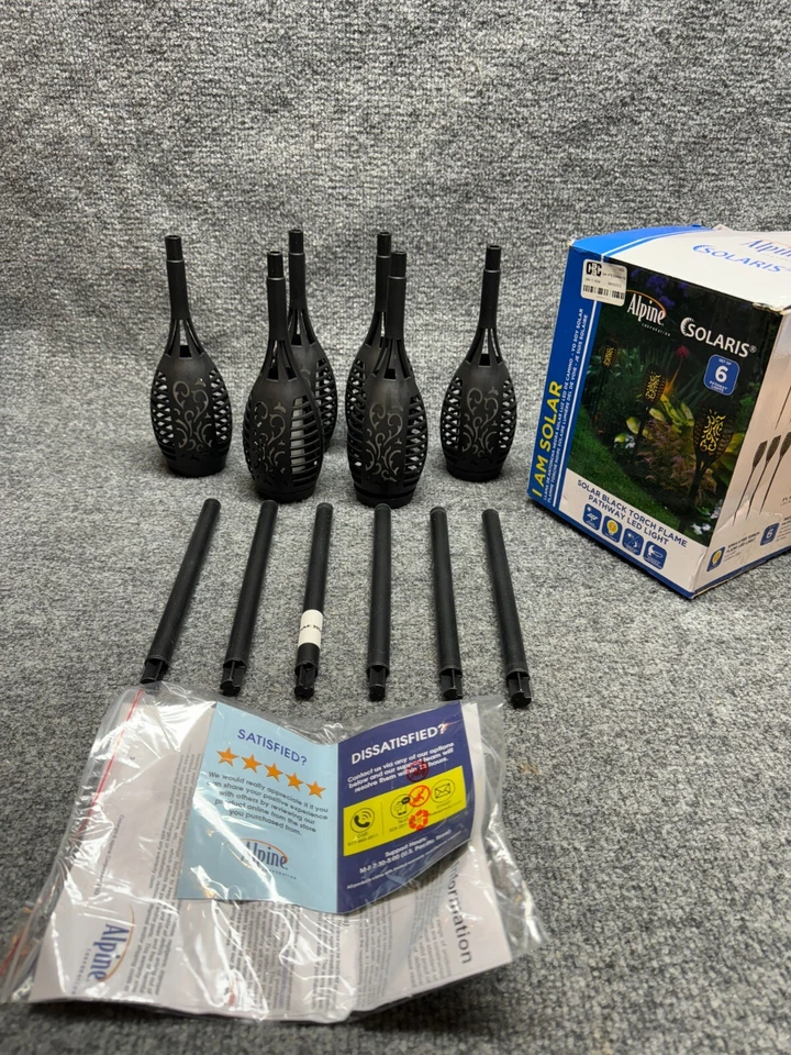 Alpine Solar Torch Flame Pathway Light with Yellow LEDs, Set of 6 - QMC250SLR-6 - Image 1 of 4
