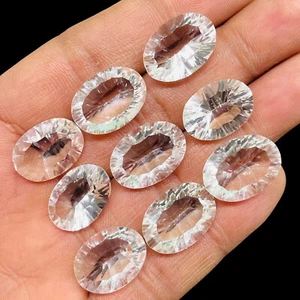 9 Pcs Natural White Quartz 16-18mm Oval Concave Cut Lusturous Loose Gemstones - Picture 1 of 10