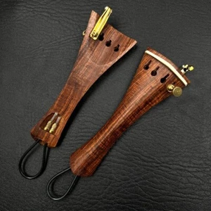 2pcs rosewood Inlay boxwood Violin Tail Piece With Gut Fine tuner 4/4#2 - Picture 1 of 2