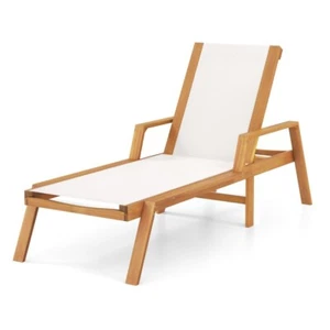 Patio Outdoor Chaise Lounge Chair Reclining Chair Pool w/Armrests & Fabric Seat - Picture 1 of 10