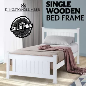KINGSTON SLUMBER Single Wooden Bed Frame White Kids Adults Bedroom Furniture - Picture 1 of 8