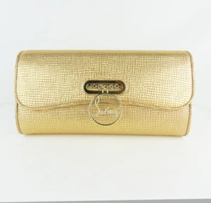 CHRISTIAN LOUBOUTIN gold textured leather riviera clutch bag stunning - Picture 1 of 9