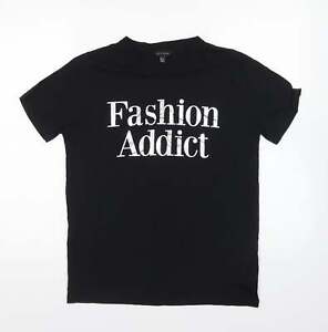 New Look Womens Black Cotton Basic T-Shirt Size 12 Round Neck - Fashion Addict