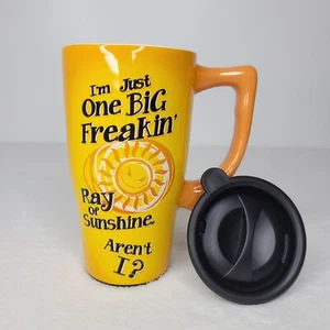 Spoontiques Ceramic Travel Mug - Big Ray of Sunshine Cup - Hot or Cold Beverage - Picture 1 of 12