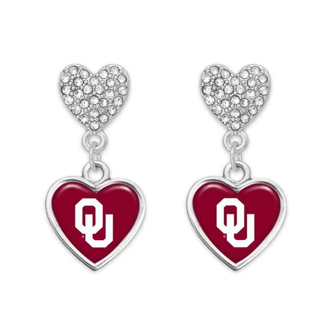 Oklahoma Sooners Amara Red Silver Crystal Dangle Earrings Jewelry Gift OU Cover
