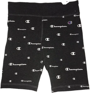 Champion big girls all over print c script Black biker Shorts size Medium new - Picture 1 of 8