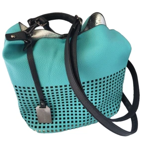 Damen Handtasche Türkis Doppeltasche inkl Clutch seperat Riemen wechselbar LEDER - Bild 1 von 6