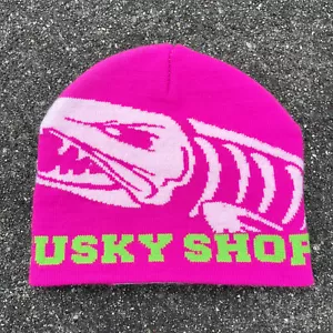 MUSKY SHOP Youth Neon Pink & Green Ski Cap Beanie From Cap America Made USA EUC - Picture 1 of 3