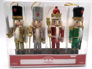 Holiday Time Glittery Wooden Nutcracker Christmas Tree Ornaments Set of 4 - Picture 1 of 5