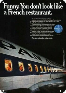 1968 PAN AM Airlines Clipper Jet French Restaurant DECORATIVE REPLICA METAL SIGN - Picture 1 of 1