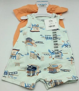 Carter's Infant Boy's 2 Piece Short Sleeve Romper Playwear Set, Beach/Orange - Picture 1 of 2